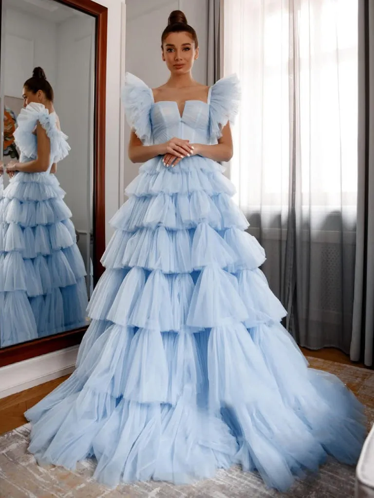 Pleated Tulle Ball Gown Ruffle Tiered Long Quinceanera Dresses sold by KissProm