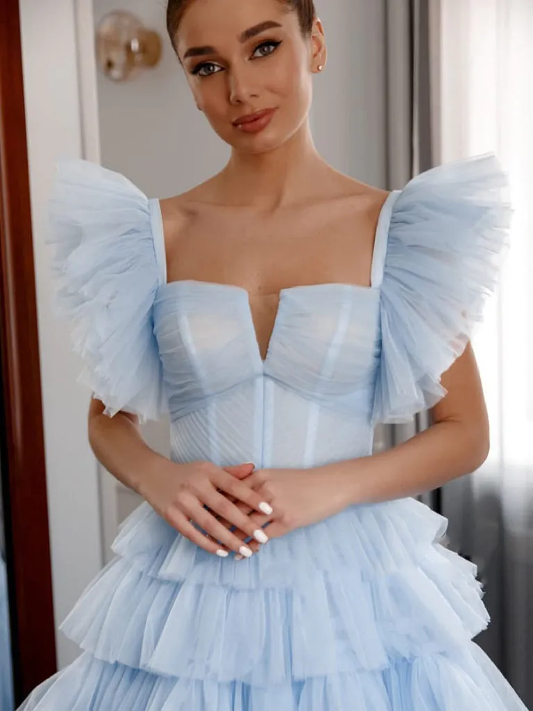 Pleated Tulle Ball Gown Ruffle Tiered Long Quinceanera Dresses sold by KissProm product image thumbnail 4