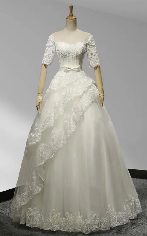 Square Neck Tiers A-line Floor-length Wedding Dress With Appliques sold by KissProm