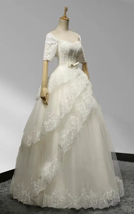 Square Neck Tiers A-line Floor-length Wedding Dress With Appliques sold by KissProm product image thumbnail 3