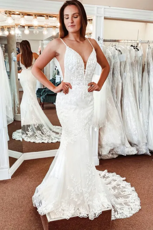 Alisson | White Lace Mermaid Backless Long Wedding Dress sold by KissProm