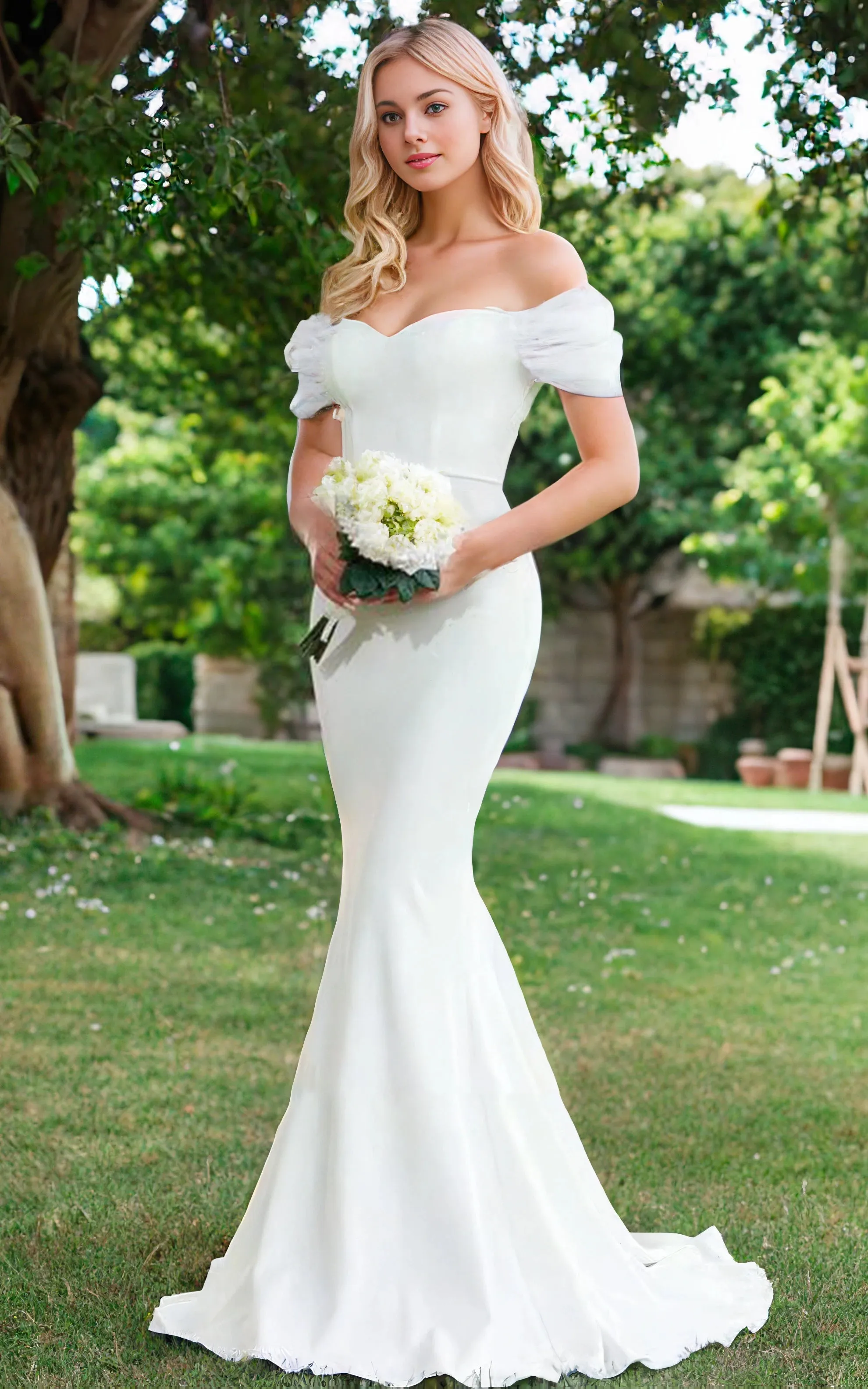Salviah | Elegant Mermaid Sweetheart Sexy Off-the-Shoulder Wrap-Around Satin Wedding Dress sold by KissProm