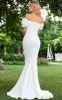 Elegant Mermaid Sweetheart Sexy Off-the-Shoulder Wrap-Around Satin Wedding Dress sold by KissProm