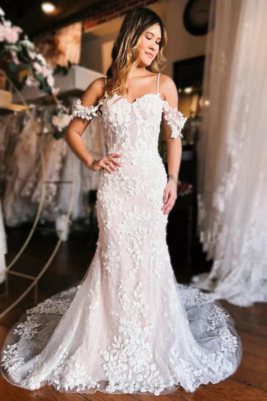 Rivka | Champagne Off the Shoulder Mermaid Wedding Dress with Train sold by KissProm