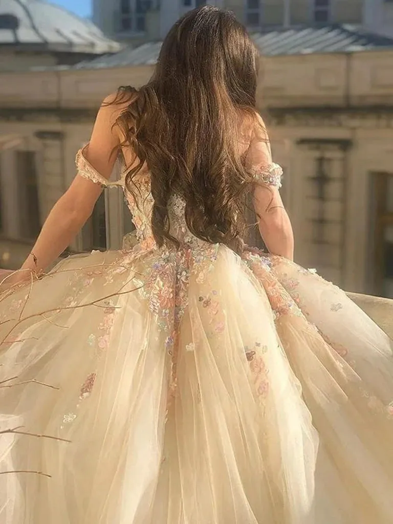 Narelle | Off Shoulder Long Champagne Lace Champagne Quinceanera Dresses sold by KissProm product image thumbnail 2