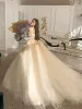 Narelle | Off Shoulder Long Champagne Lace Champagne Quinceanera Dresses sold by KissProm