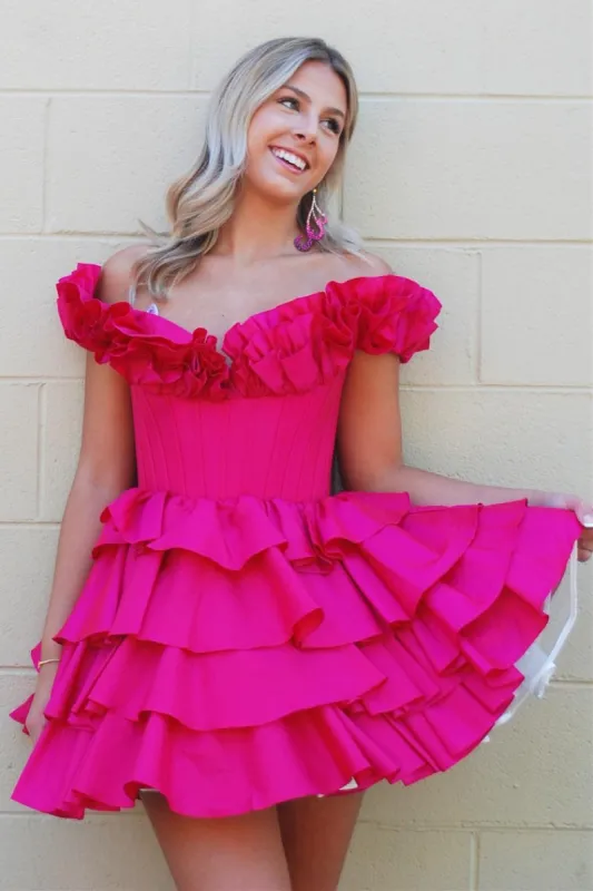A-Line Off-the-Shoulder Corset Ruffle Tiered Homecoming Dress sold by KissProm