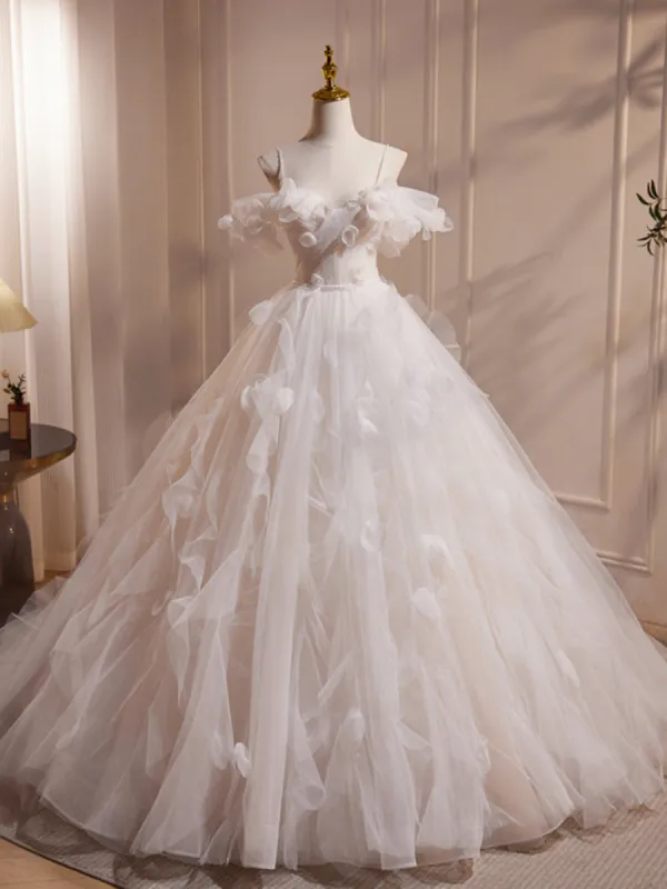 Quinceanera Dress A-Line Off Shoulder White Long Prom Dress White Long Tulle Sweet Dress sold by KissProm