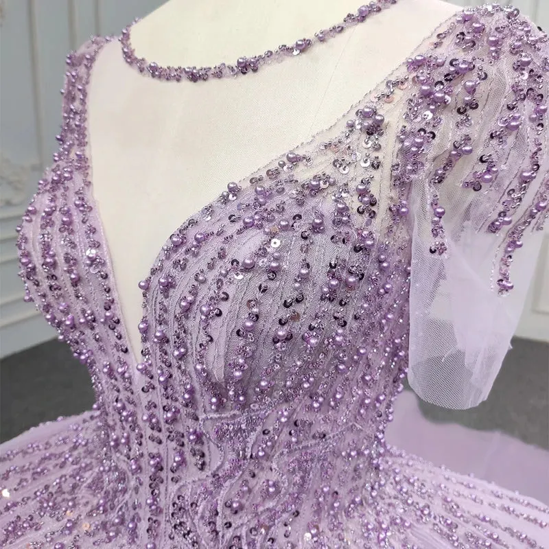 Quinceanera Dress Princess Sheer Neck Long Prom Dresses Short Sleeves Ball Gown sold by KissProm product image thumbnail 4