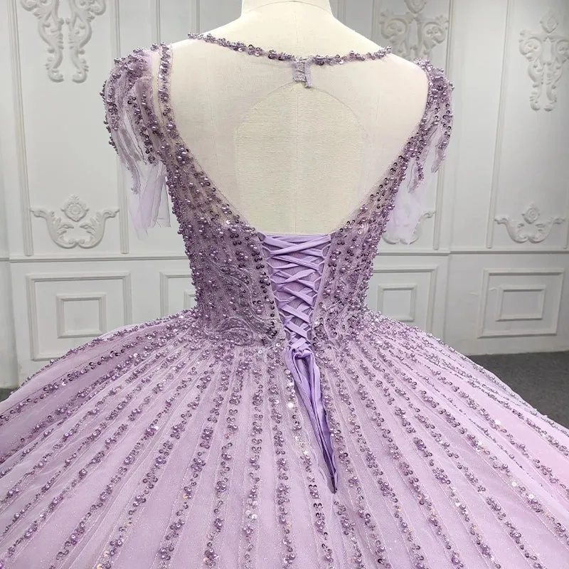 Quinceanera Dress Princess Sheer Neck Long Prom Dresses Short Sleeves Ball Gown sold by KissProm product image thumbnail 5