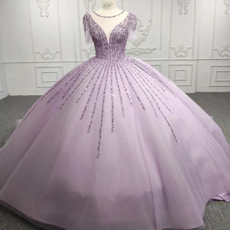 Quinceanera Dress Princess Sheer Neck Long Prom Dresses Short Sleeves Ball Gown sold by KissProm product image thumbnail 2