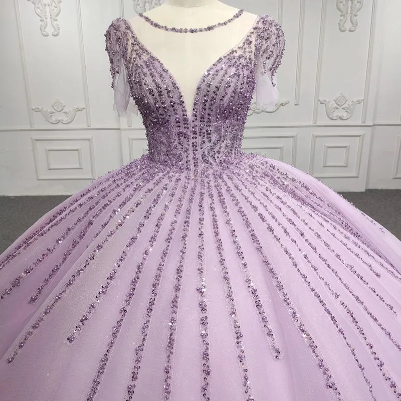 Quinceanera Dress Princess Sheer Neck Long Prom Dresses Short Sleeves Ball Gown sold by KissProm product image thumbnail 3