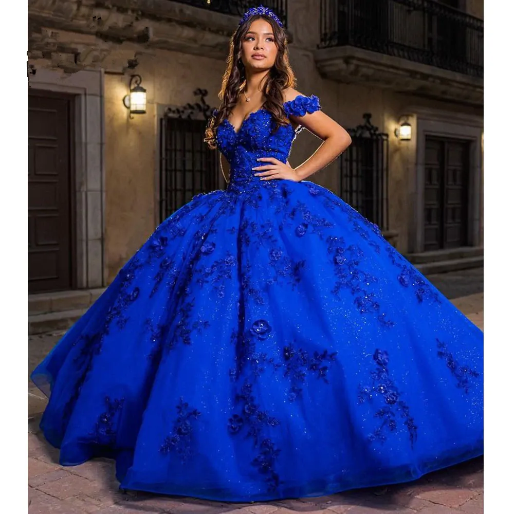Ilaria | Royal Blue Off the Shoulder Puffy Quinceanera Dresses sold by KissProm