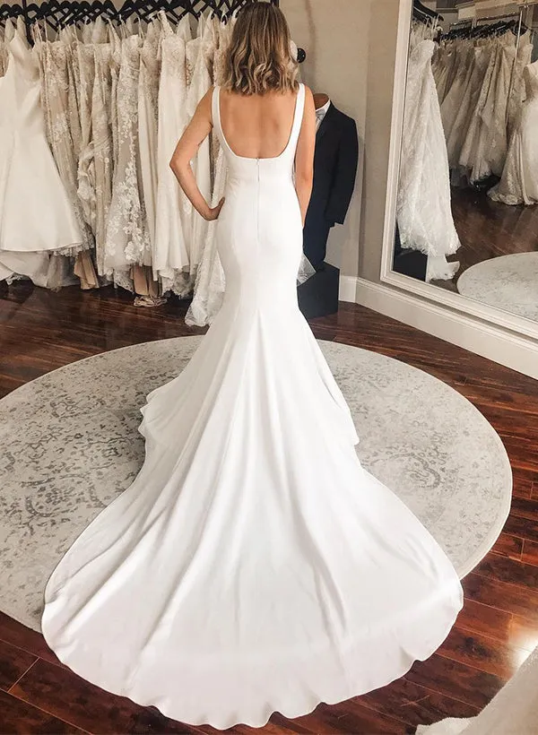 Trumpet/Mermaid Square Neckline Sleeveless Silk Like Satin Wedding Dresses sold by KissProm product image thumbnail 2