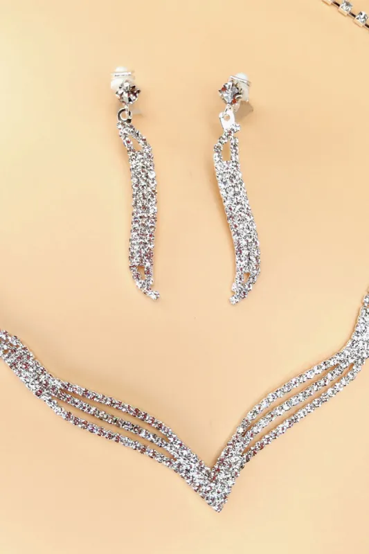 Silver Crystal Necklace Earrings Jewelry Set sold by KissProm