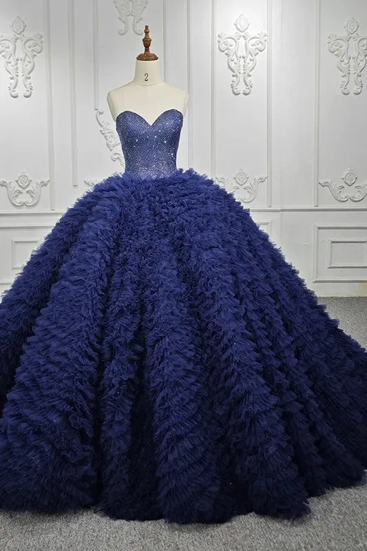 Quinceanera Dress Classic Dark Navy Strapless Quinceanera Dresses Sleeveless Sweetheart Beading Ball Gown sold by KissProm