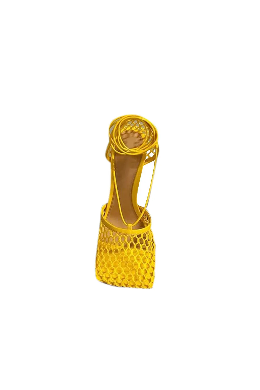 Yellow Stiletto Heel Lace Up Fishnet High Heel Sandals sold by KissProm product image thumbnail 2
