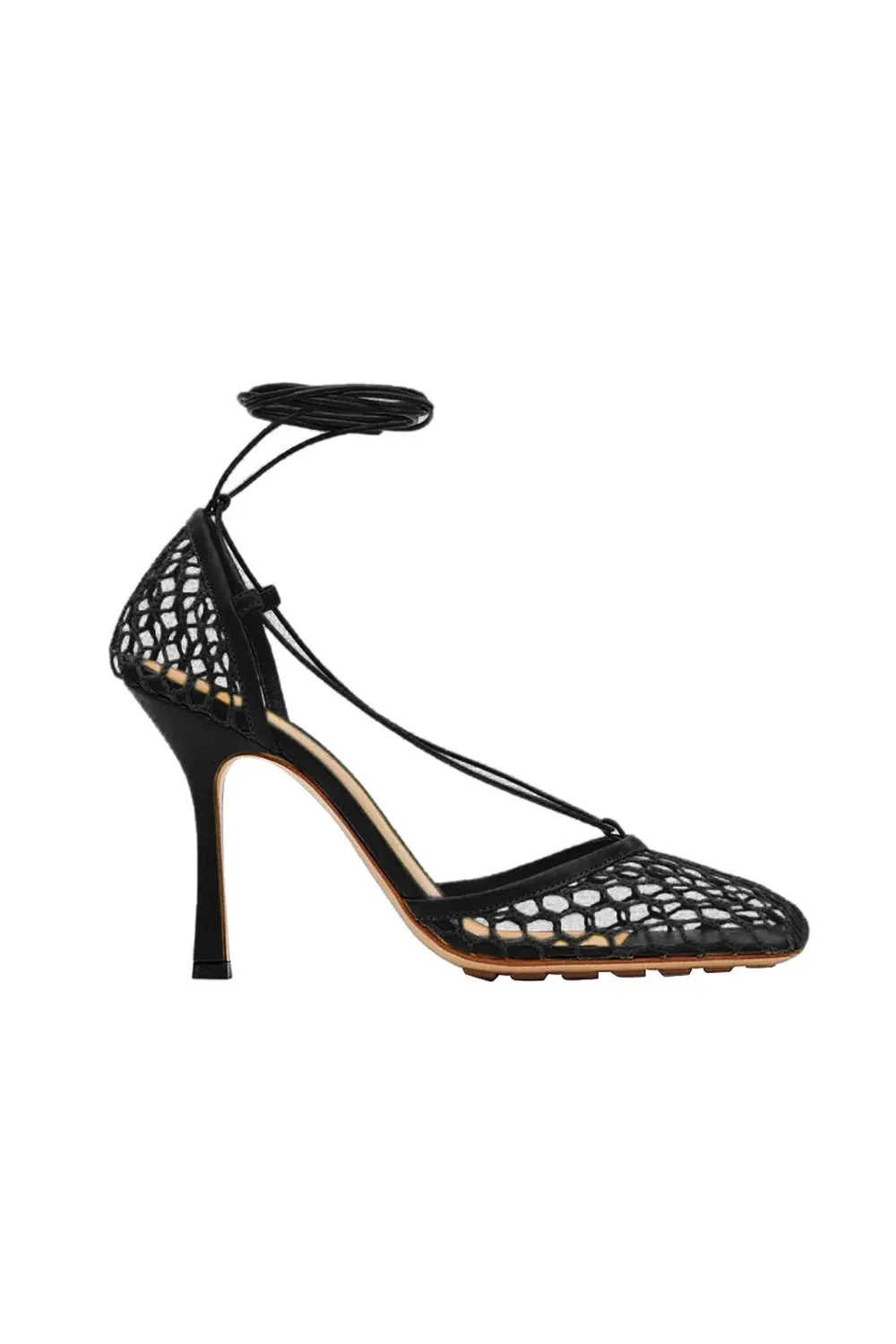 Yellow Stiletto Heel Lace Up Fishnet High Heel Sandals sold by KissProm product image thumbnail 4