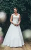 A-Line Long V-Neck Cap Chiffon Appliques Criss Cross Court Train Criss cross Dress sold by KissProm