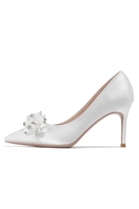 Blush Beaded Stiletto Pointy Heels sold by KissProm