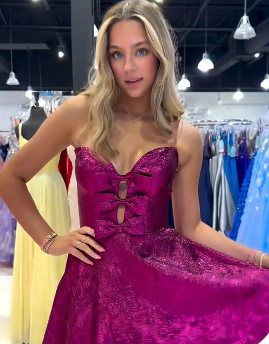 Jalise | Glitter Strapless Peacock Short Homecoming Dress with Bow sold by KissProm product image thumbnail 2