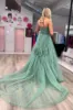 Green Strapless A-Line Tulle Long Prom Dresses sold by KissProm