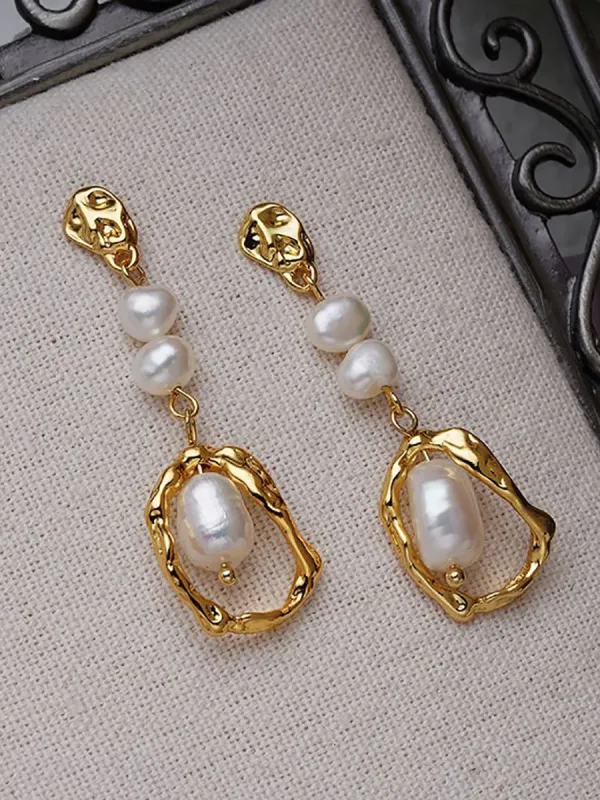 Golden Pearl Drop Earrings sold by KissProm