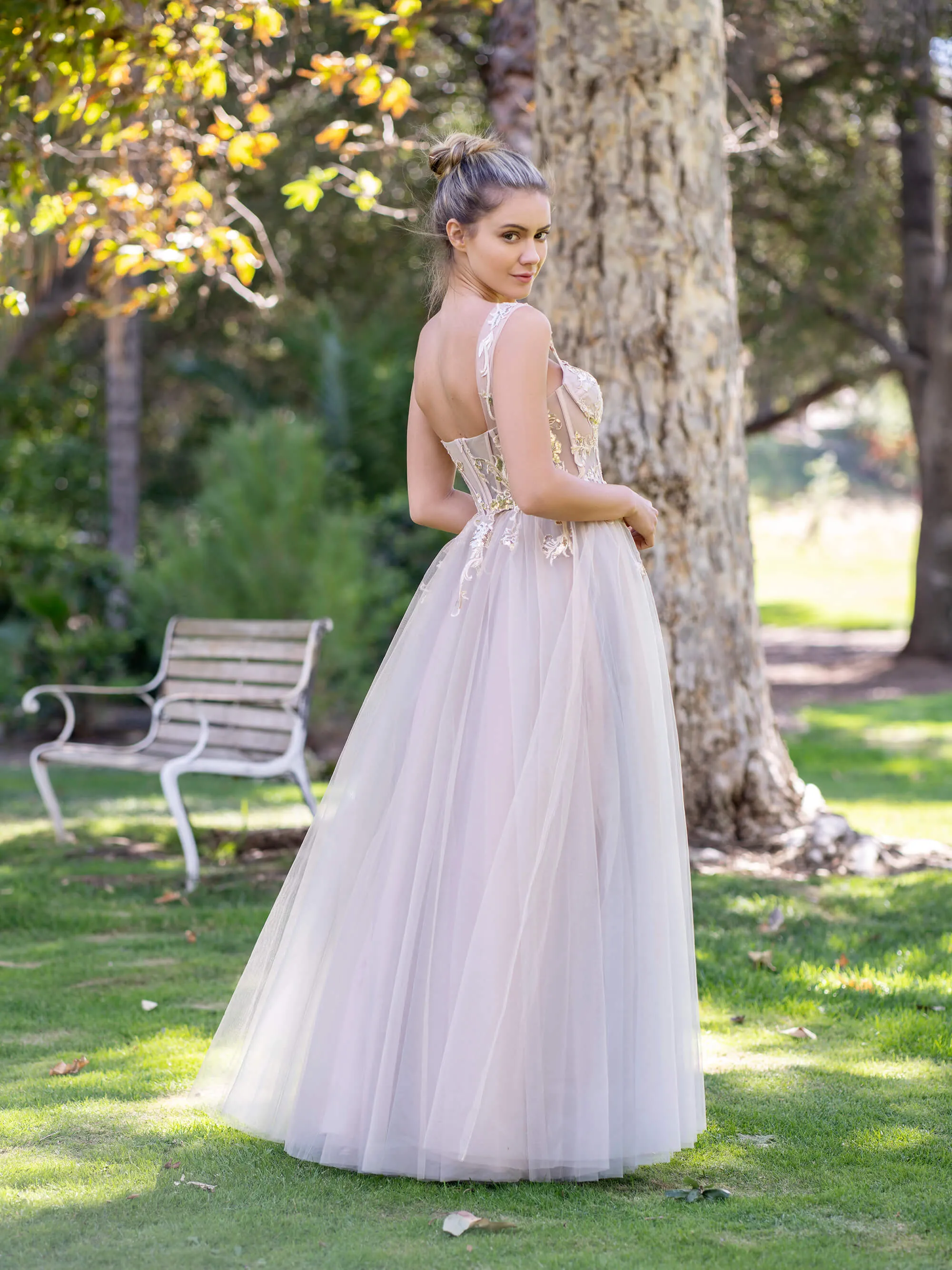 Corset Lace Floor Length Tulle Applique Prom Dress sold by KissProm product image thumbnail 2