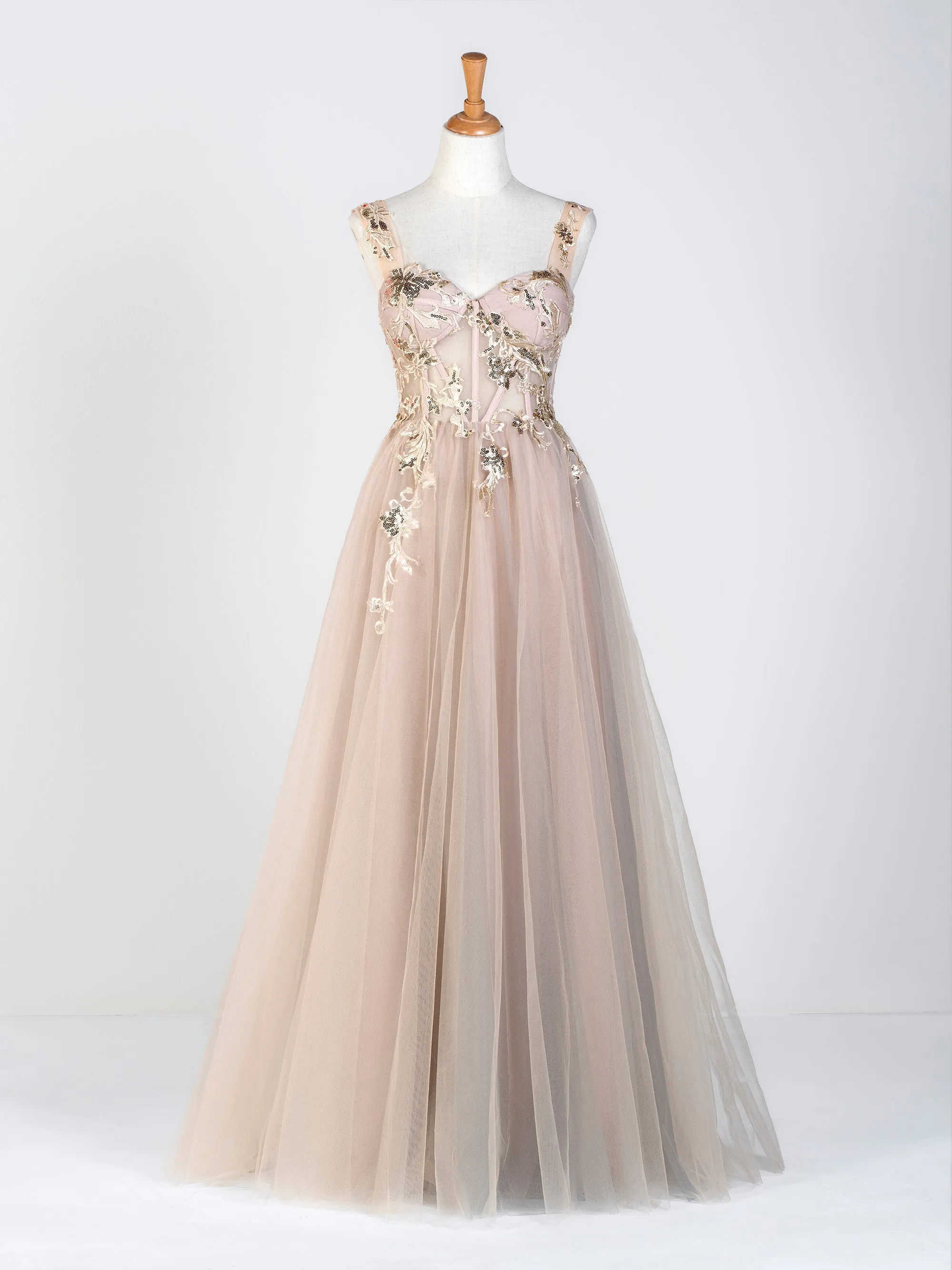 Corset Lace Floor Length Tulle Applique Prom Dress sold by KissProm product image thumbnail 3
