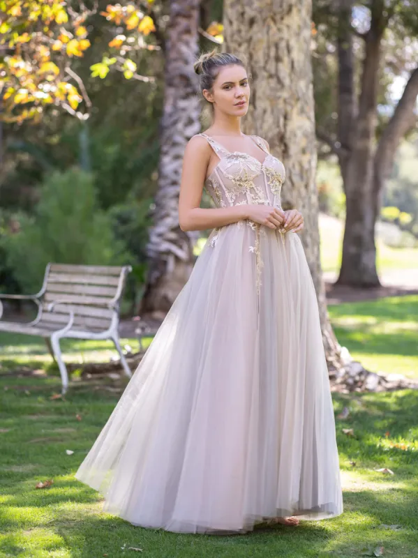 Corset Lace Floor Length Tulle Applique Prom Dress sold by KissProm
