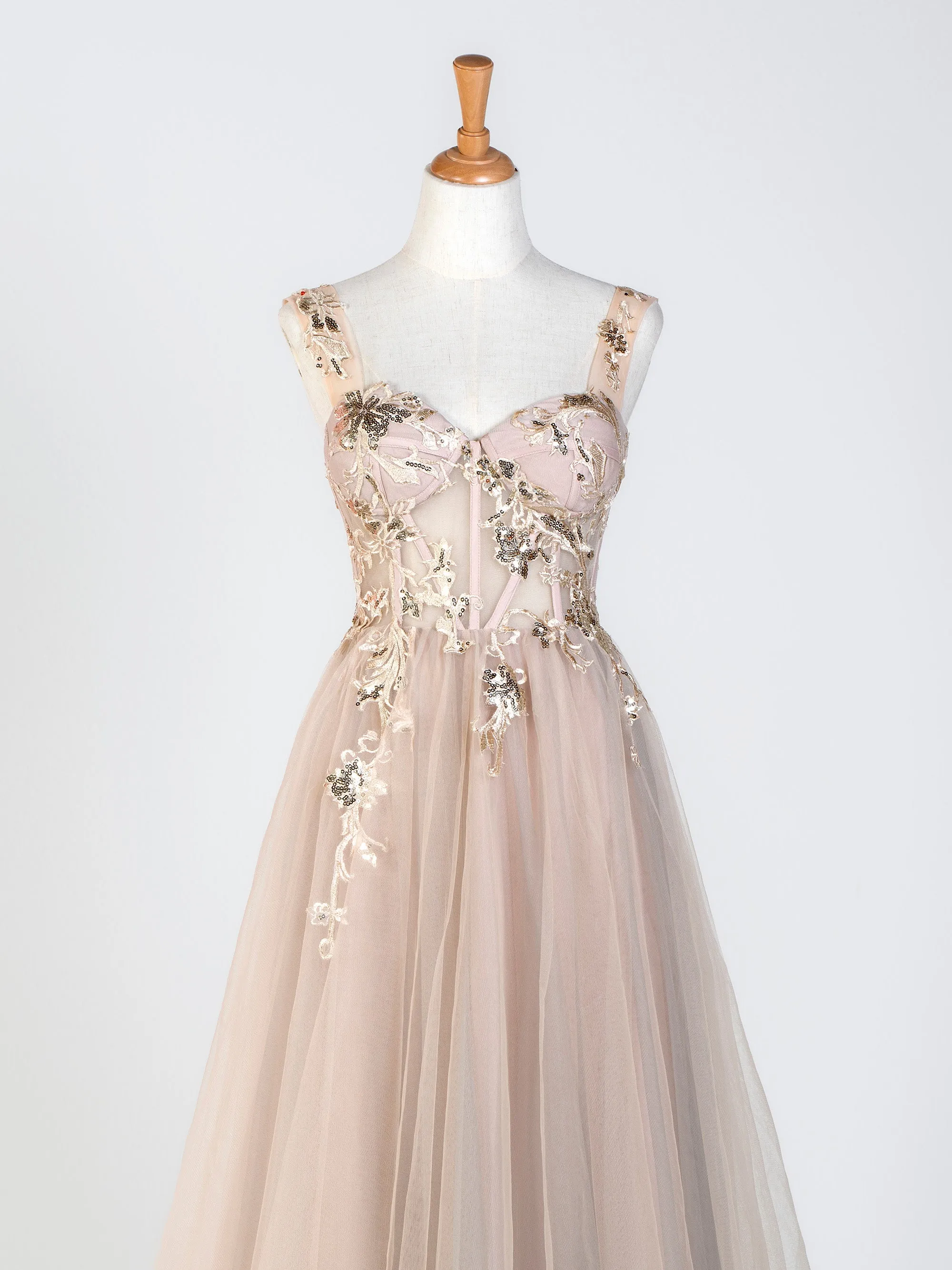 Corset Lace Floor Length Tulle Applique Prom Dress sold by KissProm product image thumbnail 5