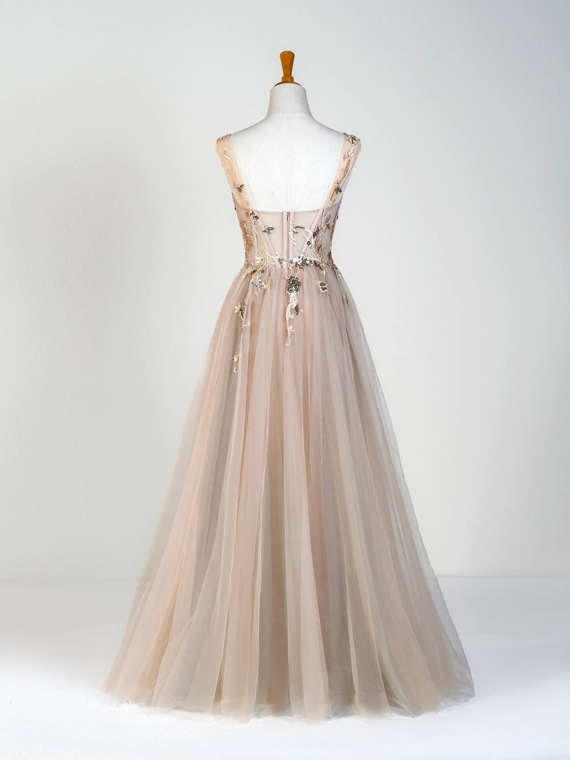 Corset Lace Floor Length Tulle Applique Prom Dress sold by KissProm product image thumbnail 4