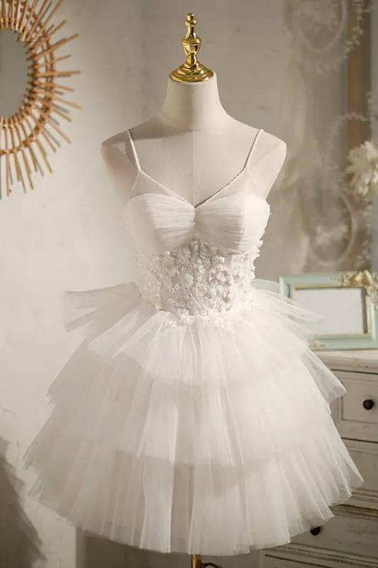 Ivory Spaghetti Straps Sequins Lace Appliques Short Homecoming Dresses sold by KissProm