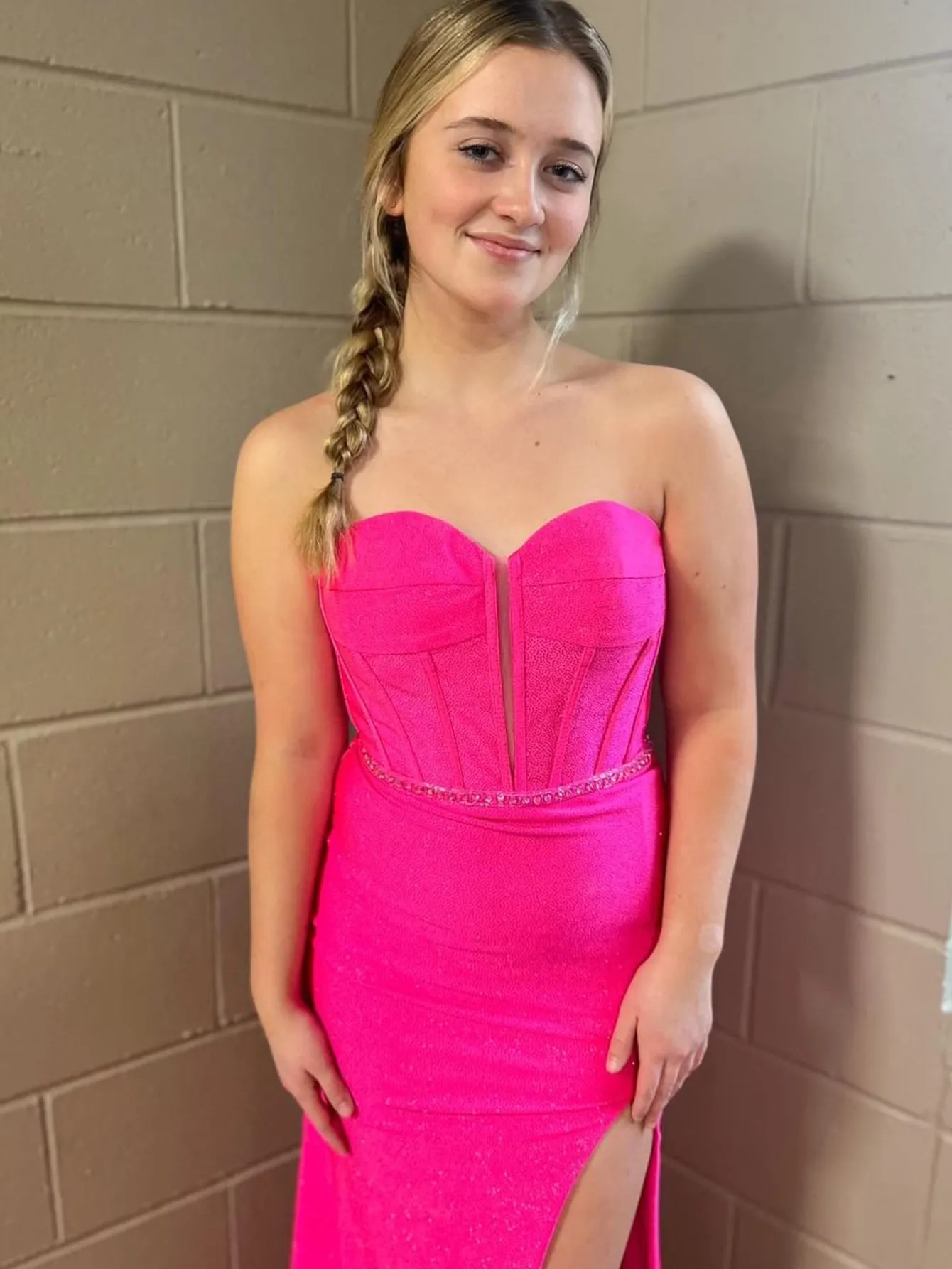 Iliana | Pink Mermaid Strapless Tight Long Prom Dress With Slit sold by KissProm product image thumbnail 3