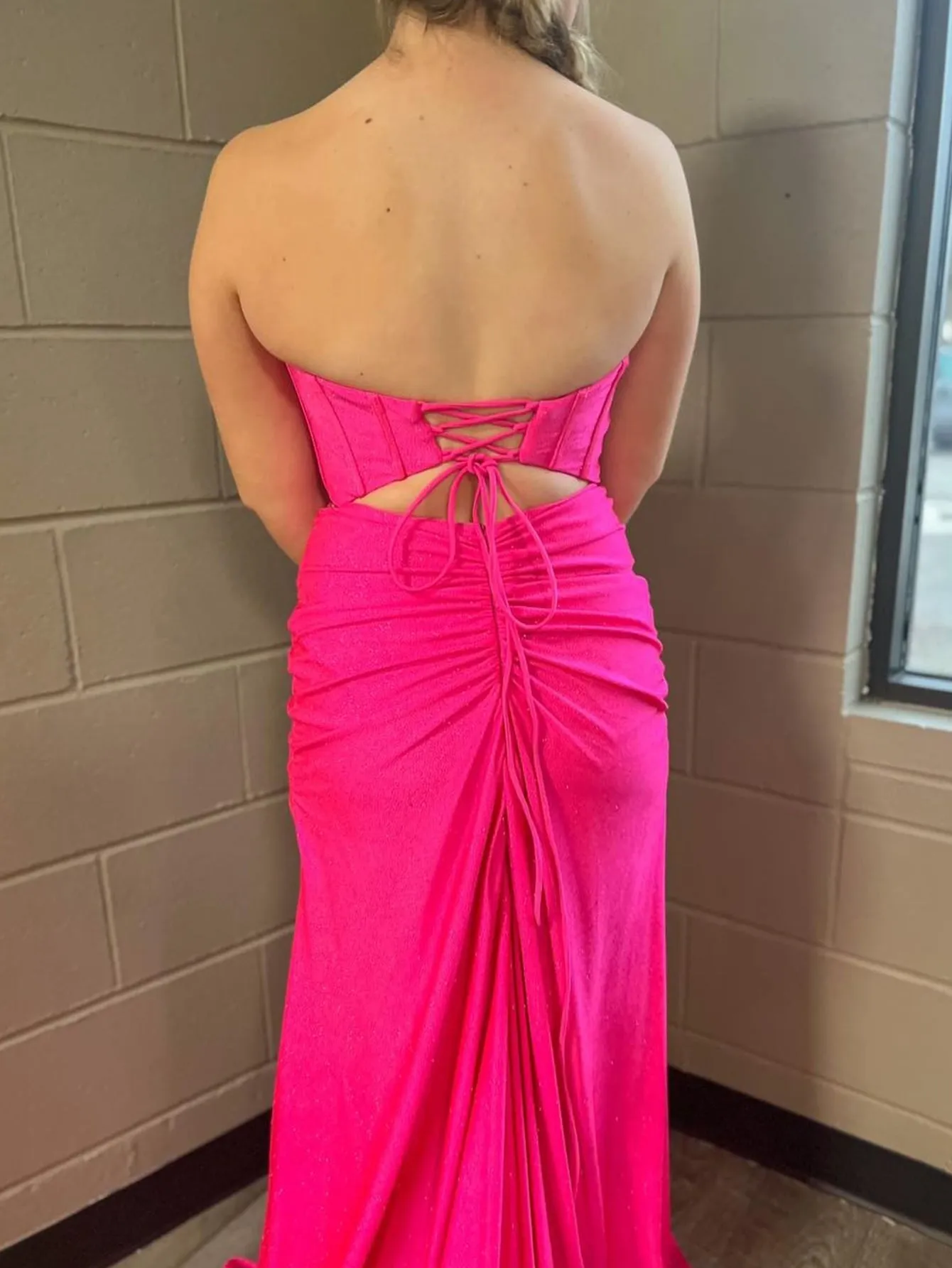 Iliana | Pink Mermaid Strapless Tight Long Prom Dress With Slit sold by KissProm product image thumbnail 2