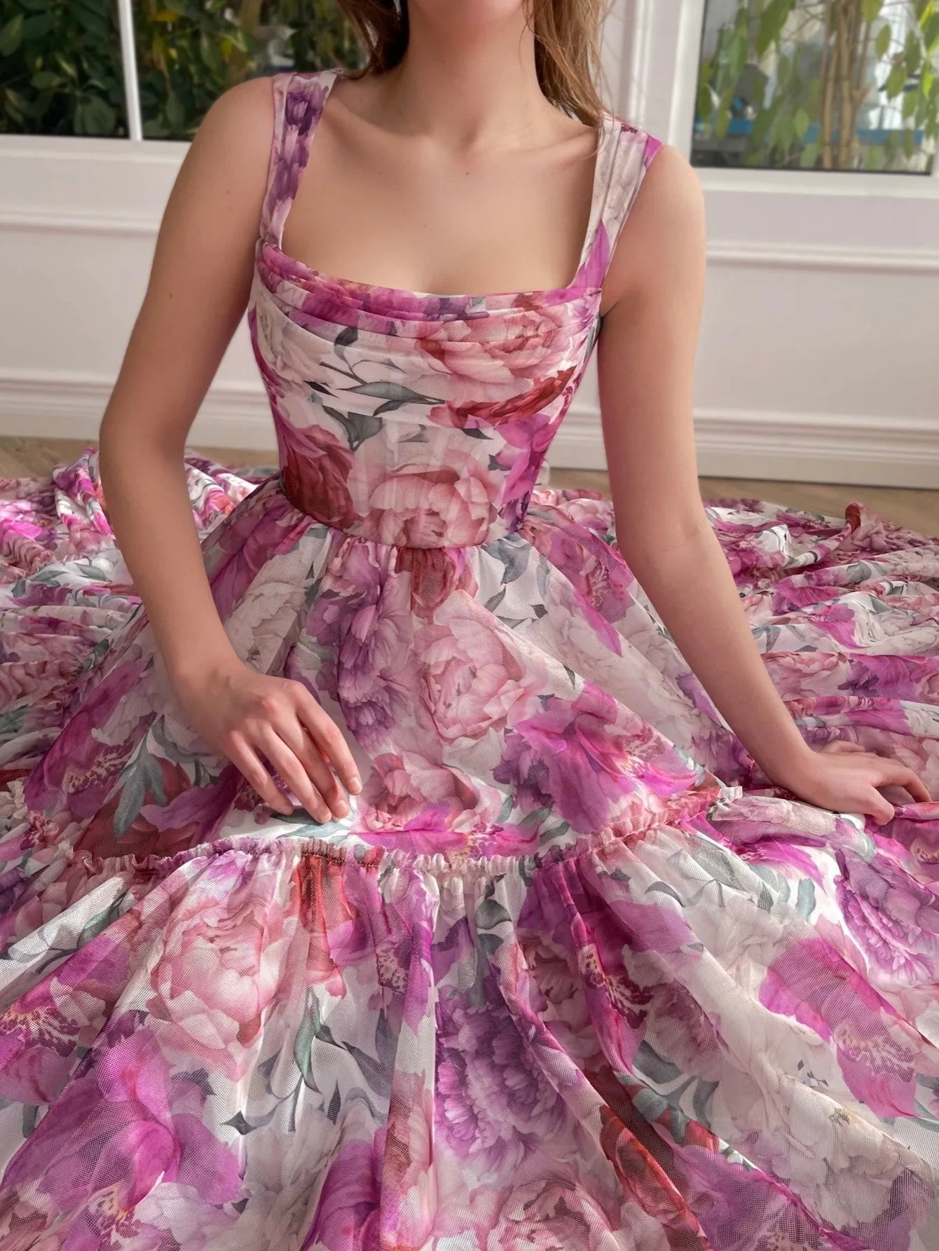 A Line Floral Pink Long Prom Dress sold by KissProm product image thumbnail 4