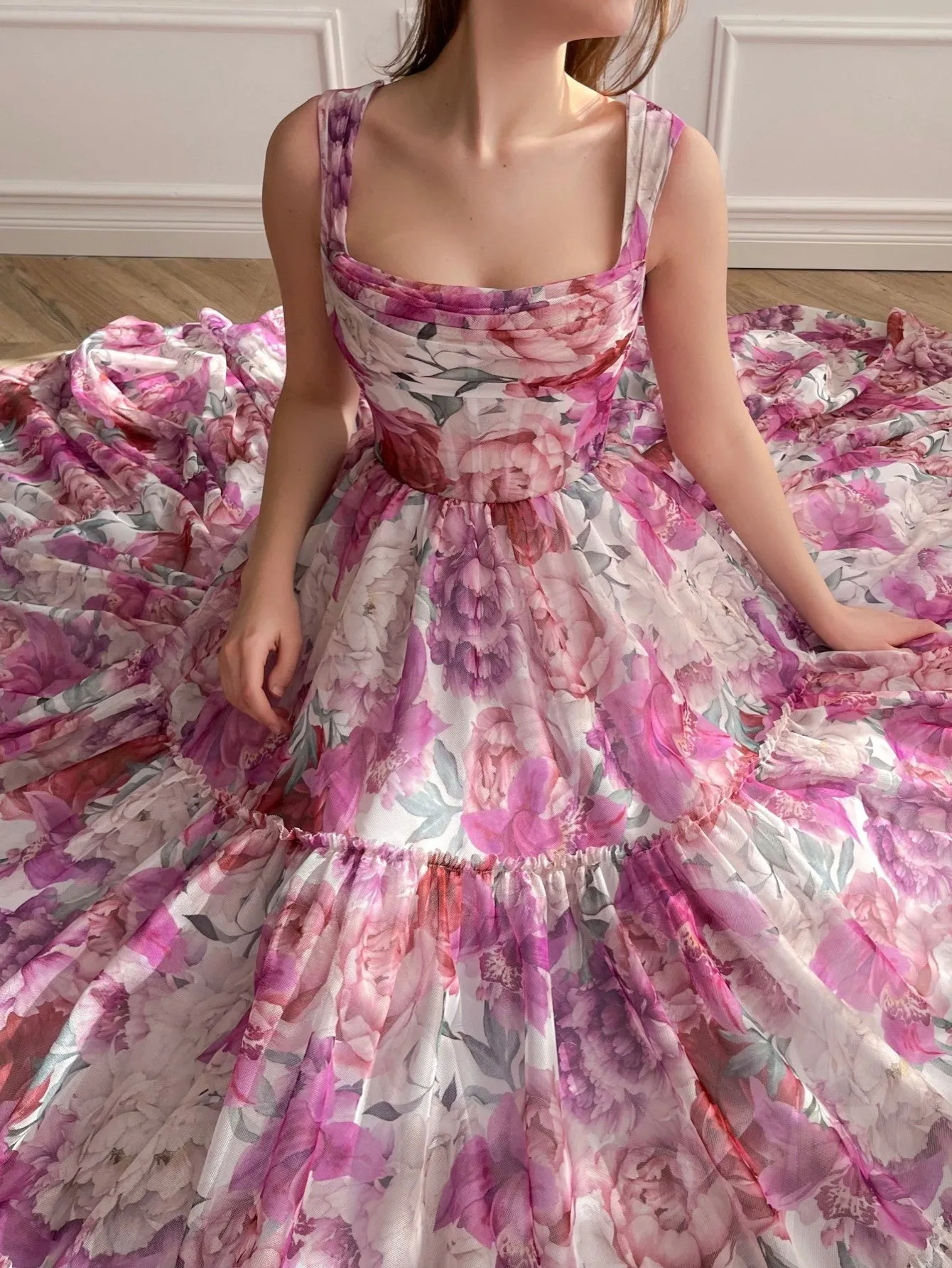 A Line Floral Pink Long Prom Dress sold by KissProm product image thumbnail 5