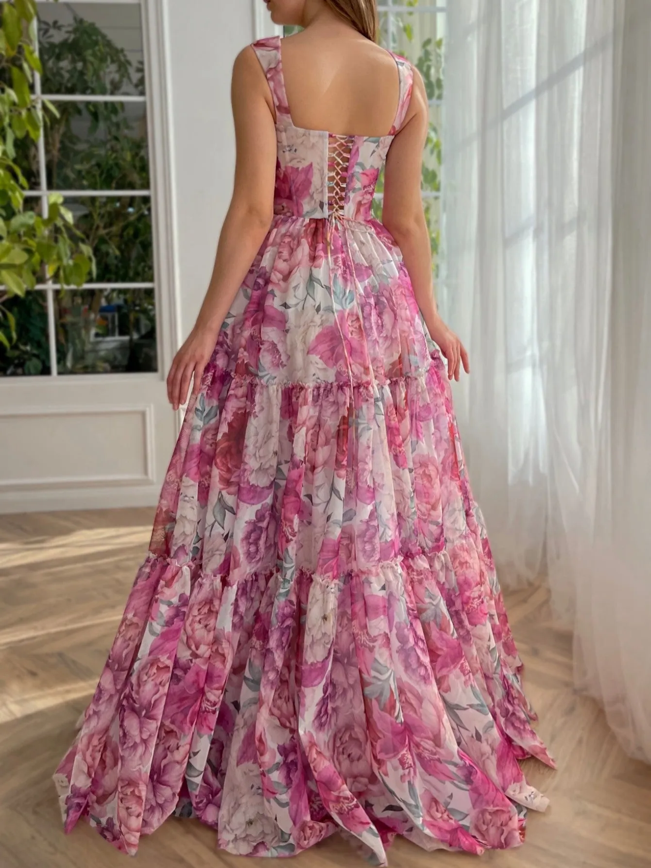 A Line Floral Pink Long Prom Dress sold by KissProm product image thumbnail 2