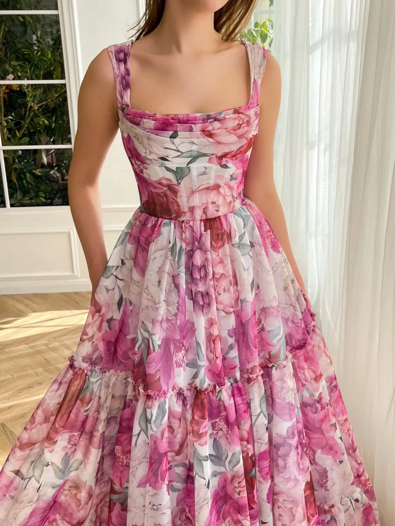 A Line Floral Pink Long Prom Dress sold by KissProm product image thumbnail 3