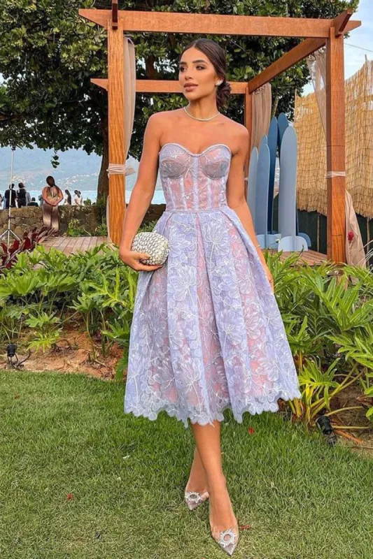 Cecil | Purple Sweetheart A Line Corset Party Dress With Applique sold by KissProm