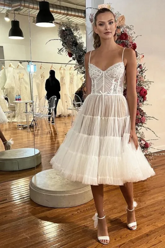 Spaghetti Straps Beads A-line Bohemian Wedding Dress sold by KissProm