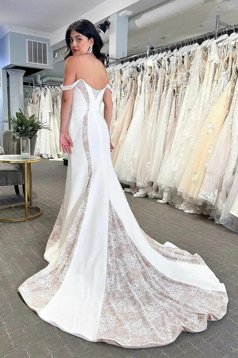 Simple Mermaid Off The Shoulder Satin Wedding Dresses with Appliques sold by KissProm product image thumbnail 2