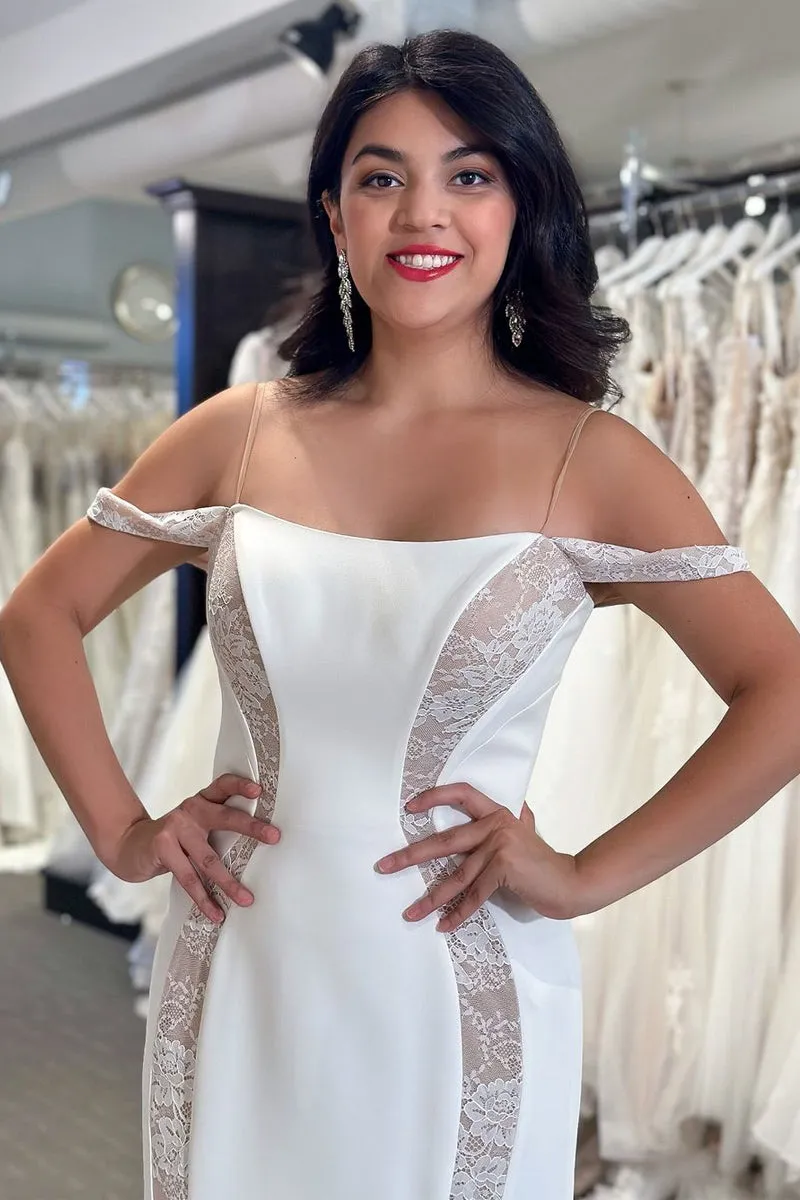 Simple Mermaid Off The Shoulder Satin Wedding Dresses with Appliques sold by KissProm product image thumbnail 4