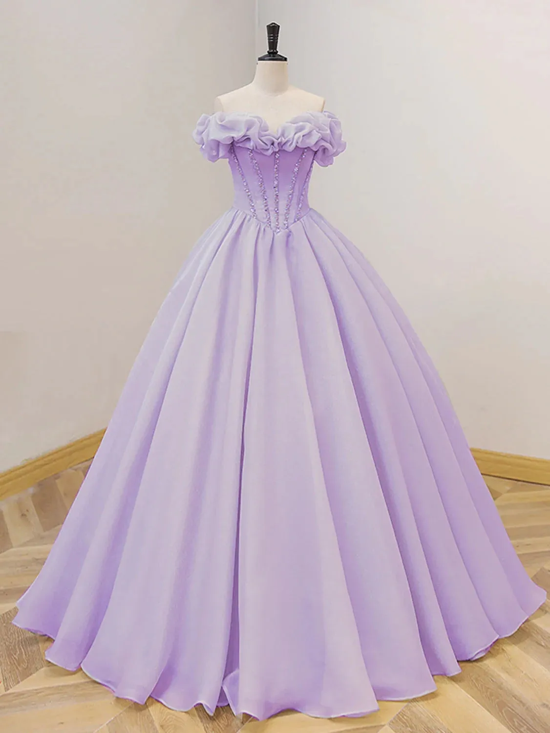 Lavender A-Line Off Shoulder Long Prom Dresses Purple Dress sold by KissProm