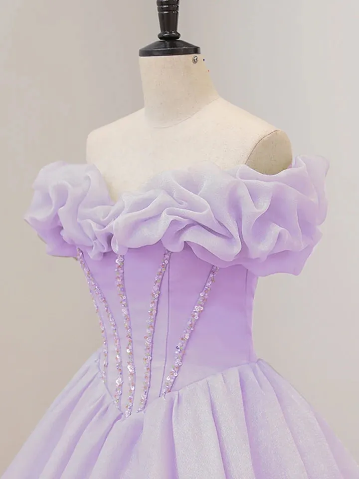 Lavender A-Line Off Shoulder Long Prom Dresses Purple Dress sold by KissProm product image thumbnail 3