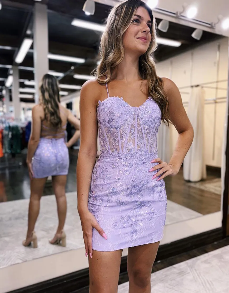 Scarlett |Sheath Lace Corset Homecoming Dress sold by KissProm product image thumbnail 3