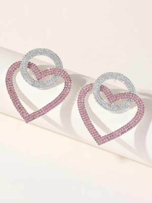Pink Rhinestones Heart Hoop Earrings sold by KissProm