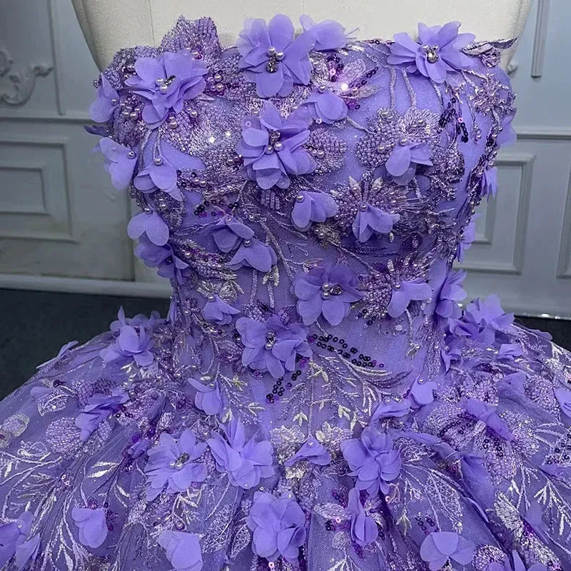 Quinceanera Dress Elegant Party Princess Dress Pearls Strapless Evening Gown Appliques Ball Gown sold by KissProm product image thumbnail 3