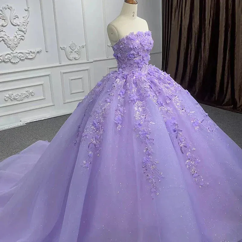 Quinceanera Dress Elegant Party Princess Dress Pearls Strapless Evening Gown Appliques Ball Gown sold by KissProm product image thumbnail 4