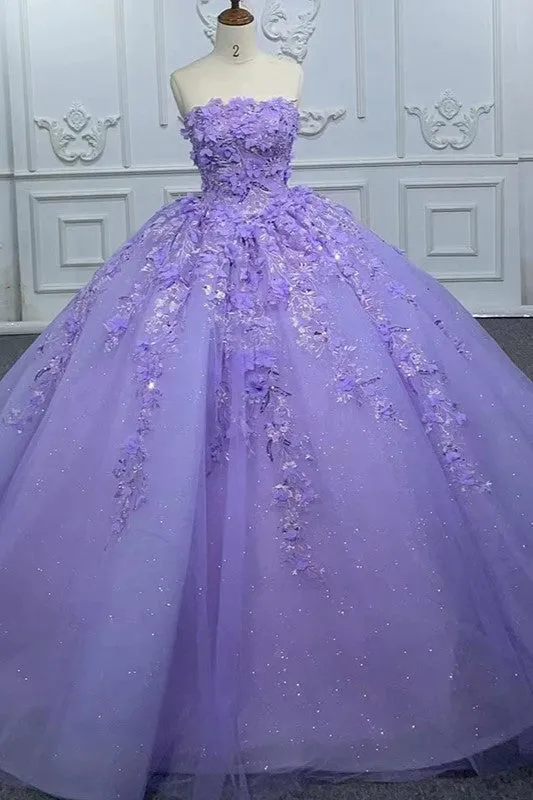 Quinceanera Dress Elegant Party Princess Dress Pearls Strapless Evening Gown Appliques Ball Gown sold by KissProm